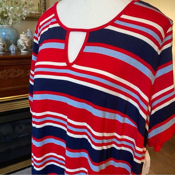 Dressbarn • Comfy Red White Blue Striped Tie-Sleeve Midi Dress • Plus 2X • NWT - Picture 2 of 7